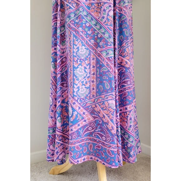 ba&sh Blossom Fanessa Maxi Skirt Blue & Pink Batik Floral Print Size 1 Small - Picture 7 of 16